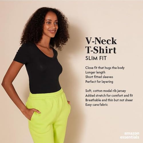 Amazon Essentials Women's Slim-Fit Short-Sleeve V-Neck T-Shirt, Pack of 2, Black/White, X-Large