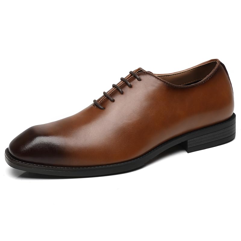 Ahico Men's Lace-Up Leather Shoes Classic Dress Shoes Oxford Shoes Formal Business Breathable and Comfortable, Casual and Work, Brown