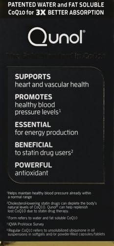 Qunol Ultra CoQ10 100mg, 3x Better Absorption, Patented Water and Fat Soluble Natural Supplement Form of Coenzyme Q10, Antioxidant for Heart Health, 120 Count Softgels