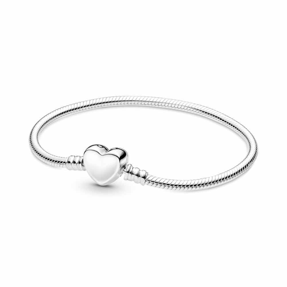 PANDORA Moments Engravable Heart Clasp Snake Chain Bracelet - Sterling Silver Bracelet - Jewelry for Women - Includes Gift Box - 6.3