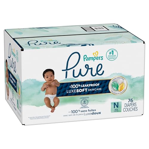 Pampers Pure Protection Baby Diapers, Size 0 (>10 lbs), 76 Count, Up to 100% Leakproof, Premium Plant-Based Skin Protection, Hypoallergenic Soft Diapers