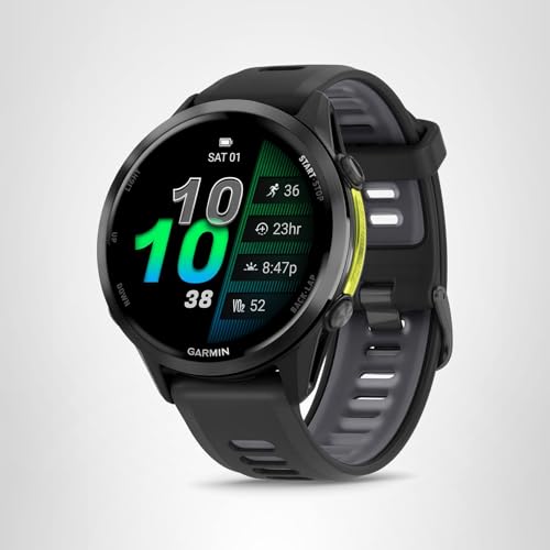 Garmin® Forerunner® 970, Premium GPS Running and Triathlon Smartwatch, AMOLED Display, Built-in LED Flashlight, Carbon Gray DLC Titanium with Black Case and Translucent Whitestone Band