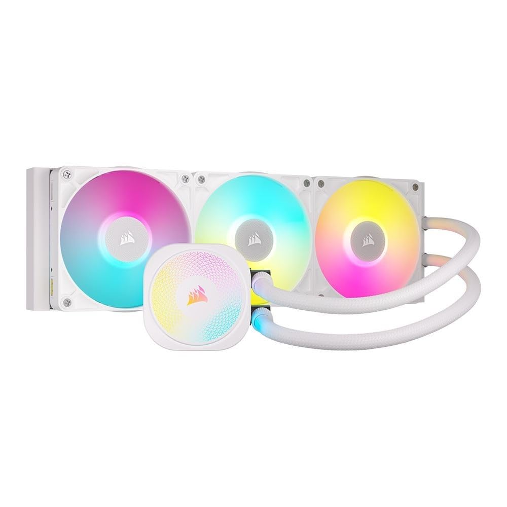 CORSAIR iCUE Link Titan 360 RX RGB Liquid CPU Cooler – 360mm AIO – Low-Noise – FlowDrive Cooling Engine – Intel LGA 1851/1700, AMD AM5/AM4 – 3X RX120 RGB Fans – iCUE Link System Hub Included – White