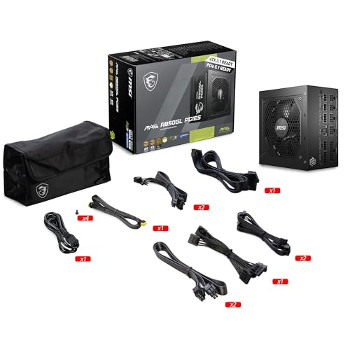 MSI MAG A850GL PCIE5, Fully Modular Compact Gaming 850W Power Supply, 80+ Gold, ATX 3.1 & PCIe 5.1 Ready, Native Dual-Color 12V-2x6 Cable, 10 Year Warranty