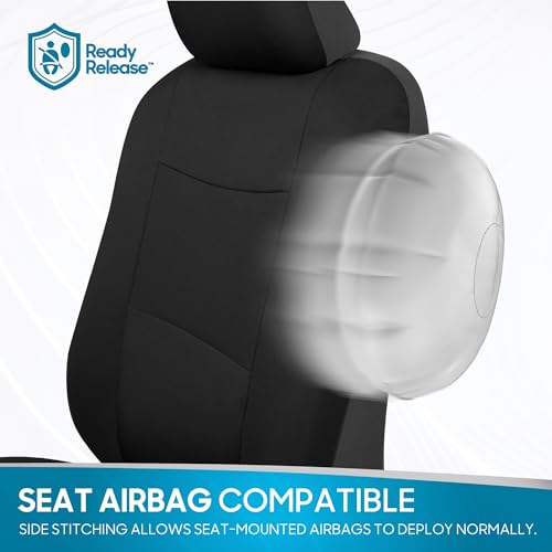BDK PolyPro Car Seat Covers Full Set in Solid Black, Front and Rear Split Bench Seat Covers for Cars, Easy to Install Car Seats Cover Set and Accessories for Auto Trucks Van SUV - Solid Black