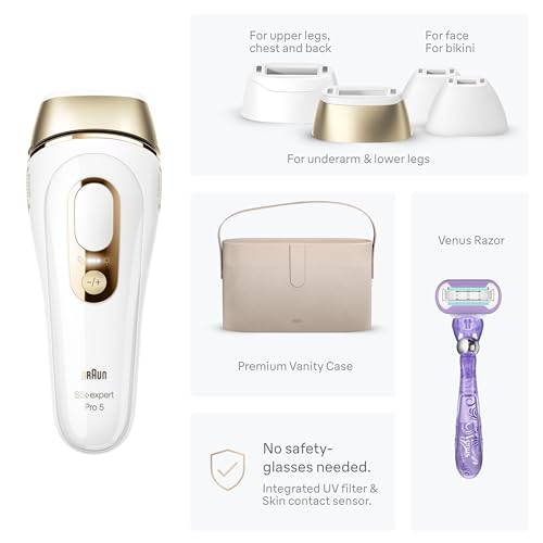 Braun Smart IPL, Silk·Expert Pro 5: at Home Laser Hair Removal for Women and Men, Permanent Visible Hair Reduction in Hair Regrowth for Body & Face, Wide Head and Two Precision Heads, IPL5347