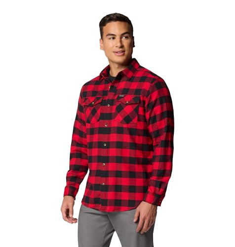 Columbia Men's Bearmouth Springs Roll Up Long Sleeve Flannel Shirt, Mountain Red Buffalo Check, X-Large