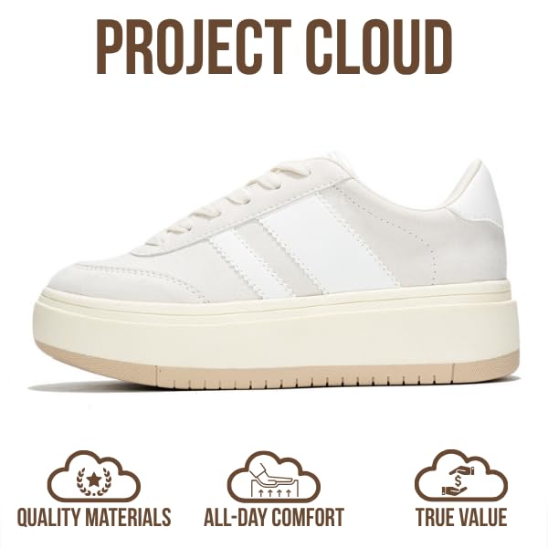 Project Cloud Fashion Platform Sneakers for Kids 2026 - Lightweight Memory Foam Insole Kids Shoes - Durable & Non-Slip Lace up Trendy Platform Kids Sneakers (Little Nita, OFFW,2) Offwhite