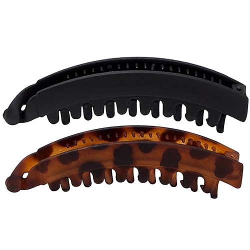 Kitsch Banana Clips For Women - Retro 80’s Style Hair Clips | Secure & Durable No Crease, Cute Claw Clips for Styling, Ponytails & Updos | Ideal Gifts for Women - Black & Tort Hair Accessories, 2pcs