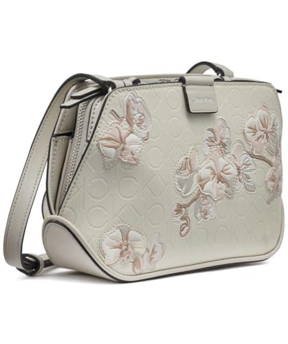 Calvin Klein Audrey Triple Compartment Crossbody, Cream Floral Emboss, One Size