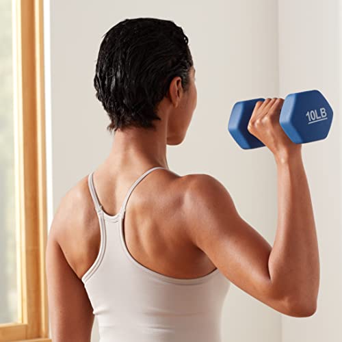 Amazon Basics Neoprene Dumbbell Hand Weights for Workout and Strength Training, Hexagon Shape, 10 Pound, Pair, Navy Blue