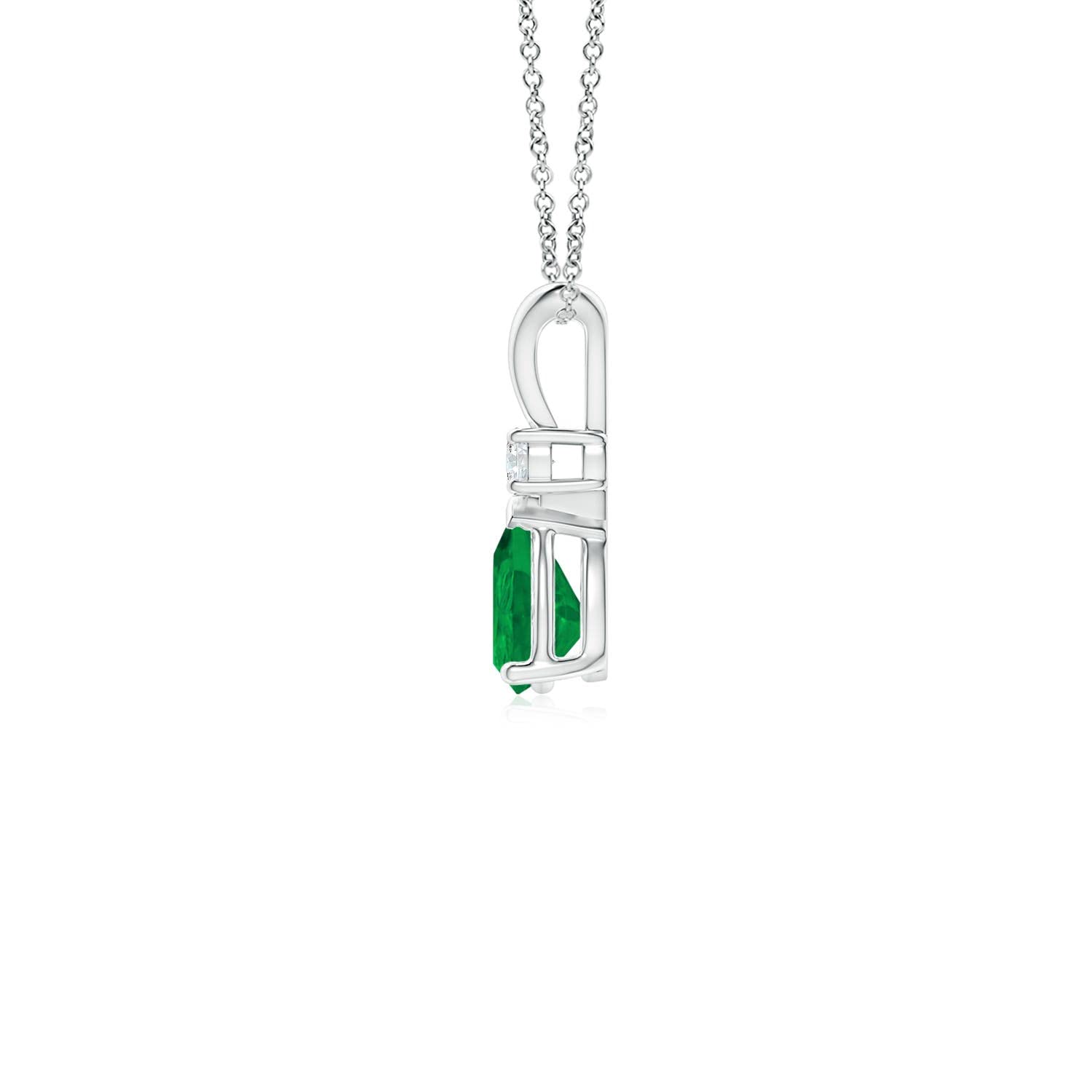 Angara 0.38 ct Emerald Teardrop V-Bale Necklace with Diamond in Sterling Silver | Natural Prong-Set Emerald Pendant for Women | July Birthday Gemstone Jewelry Gift | 6x4mm