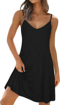 elescat Womens Summer Dresses Spaghetti Strap V Neck Casual Sleeveless Sundress Beach Cover Ups with Pockets (Black, L)