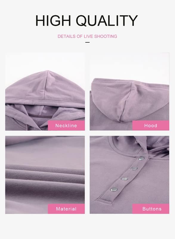 Dokotoo Oversized Sweatshirt for Women Winter Clothing Drawstring Womens Hoodies Button Collar Fleece Long Sleeve with Pockets Hooded Pullover Casual Loose Fit Cute Hoodie Tops Shirts Purple Small
