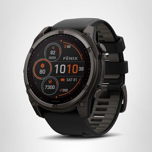 Garmin fēnix® 8 – 51 mm, Solar, Sapphire, Premium Multi-Sport GPS Smartwatch, Long-Lasting Battery Life, Dive-Rated, Built-in LED Flashlight, Carbon Gray DLC Titanium with Pebble Gray Band