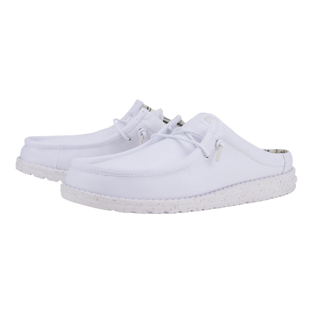 HEYDUDE Men's Wally Slip Stretch Canvas White/White Size 10 | Men's Shoes | Men Slip-on Loafers | Comfortable & Light-Weight