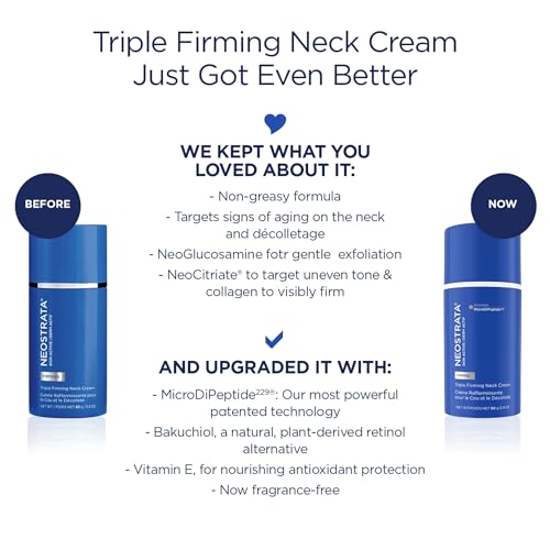 NEOSTRATA Triple Firming Neck Cream, New & Improved Formula - with MicroDiPeptide229®, NeoGlucosamine, and Bakuchiol, Fragrance-free, Oil-Free, Décolletage Rejuvenating Cream For all Skin Types, 80 g.