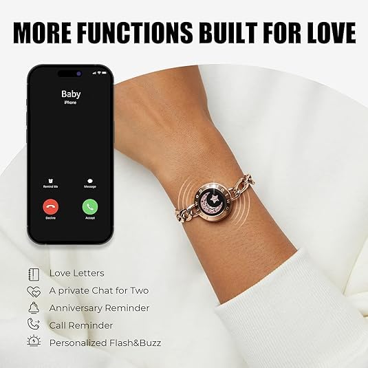 TOTWOO Touch Bracelets for Couples, Vibration & Light up for Love Couples Long Distance Relationship Gifts for Girlfriend Bluetooth Pairing Jewelry