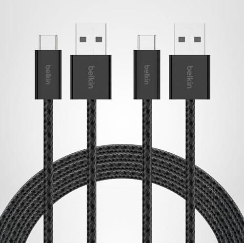 Belkin USB A to USB C Cable 2-Pack, 6.6ft, 15W - Type C Charger, iPhone Charger Cord, Soft, Braided, Flexible for iPhone 17 & 16, Galaxy S25, Pixel 10, iPad Pro, Airpods Pro, Switch & More - Black