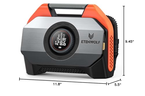 ETENWOLF VORTEX S6 Tire Inflator Portable Air Compressor for Heavy-duty Vehicle, Cordless Air Pump for Car & Inflatables with 19200 mAh Battery, 100% Duty Cycle & Dual Cylinder Bike Pump, Vivid Orange