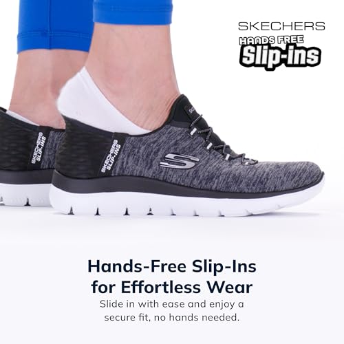 Skechers Women's Summits Hands-Free Slip-Ins – Memory Foam Insole, Heel Pillow, Vegan Materials Sneaker, Black White, 8