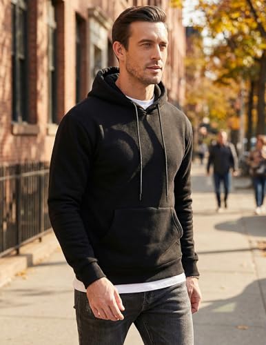 JMIERR Mens Cotton Fashion Hoodies & Sweatshirts Drawstring Long Sleeve Front Collar Hooded Pullovers with Pockets for Men Loose Fit Casua Fall Winter Shirt Tops Sweater Black