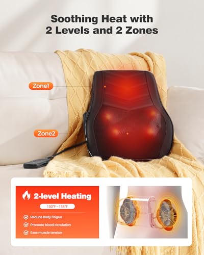 OMASSA Shiatsu Neck Massager with Heat, 3D Kneading Back Massage Pillow for Pain Relief, Massagers for Neck and Back, Shoulder, Leg, Gifts for Men Women Mom Dad, Stress Relax at Home Office and Car