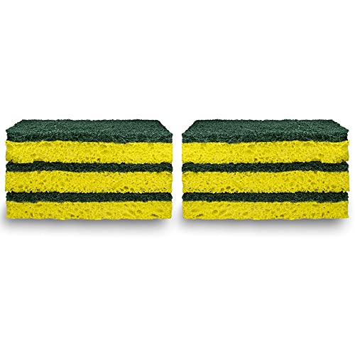 Amazon Basics Heavy Duty Scrub Sponges, Dual-Sided Design, Yellow/Green, 6-Pack