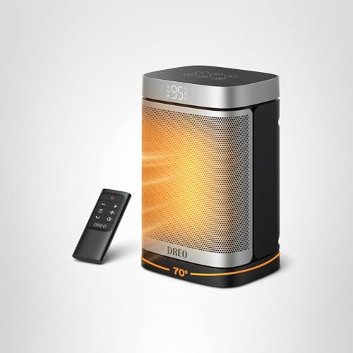 DREO Space Heater, 1500W Portable Electric Heaters for Indoor Use, PTC Ceramic Heater for Office with Remote, Thermostat, 70°Oscillation, 12H Timer, 5 Modes, Safe Quiet Room Heater for Bedroom