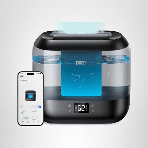 DREO Smart Humidifiers for Bedroom, Top Fill 4L Supersized Humidifier Large Room with 28 dB, 36H Runtime, Touch/APP/Voice Control, Nightlight, Cool Mist Humidifiers for Baby, Plants, Indoor, Black