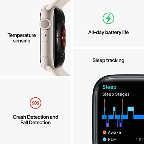 Apple Watch Series 8 [GPS, 45mm] - Starlight Aluminum Case with Starlight Sport Band, M/L (Renewed)