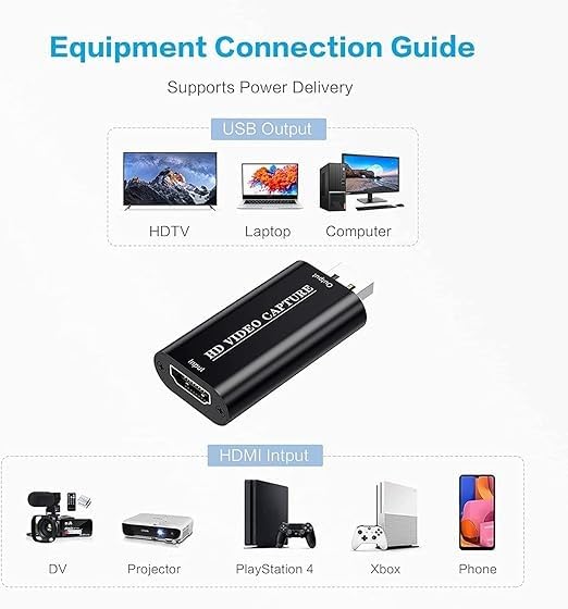 VIXLW 4K HDMI Video Capture Card, Cam Link Card, HDMI to USB 2.0 Game Audio Adapter, Record Capture Device for Streaming, Teaching, Gaming, Live Broadcasting, Video Conference