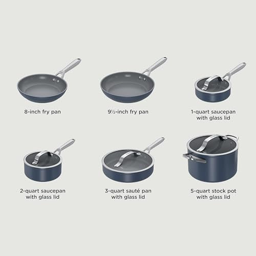 Ninja Ceramic Pro 10Piece Cookware Set, NonStick Pots & Pans Set with Glass Lids, Nontoxic, PTFE Free, Ceramic Coated, Stove to Oven Safe, All Stovetop & Induction Compatible, Midnight Blue, CW39010MM