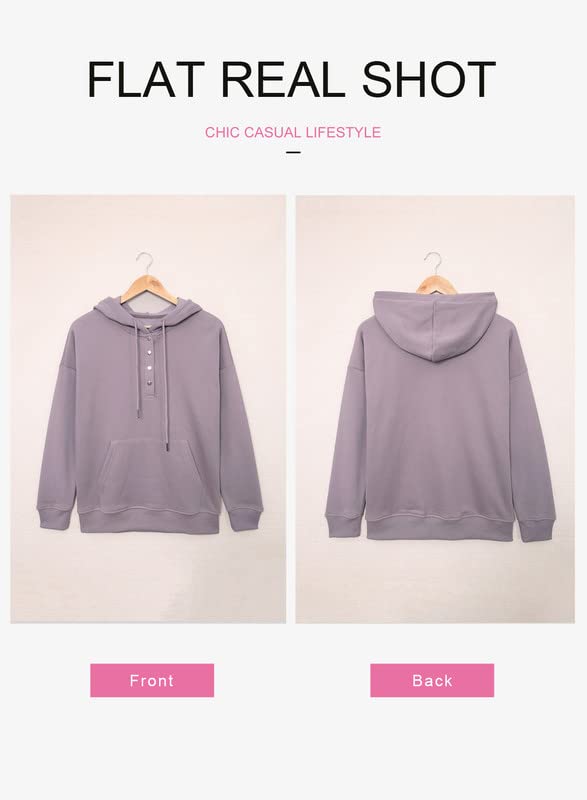 Dokotoo Oversized Sweatshirt for Women Winter Clothing Drawstring Womens Hoodies Button Collar Fleece Long Sleeve with Pockets Hooded Pullover Casual Loose Fit Cute Hoodie Tops Shirts Purple Small