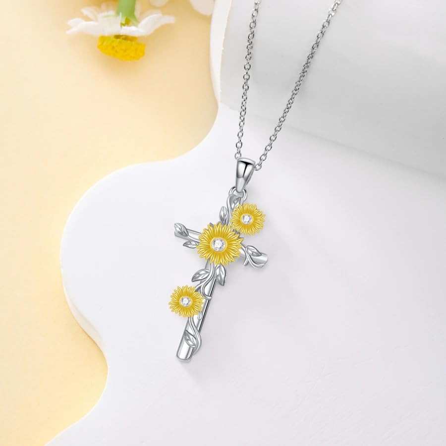 PYTALI Diamond Sunflower Necklace for Women S925 Sterling Silver Lab Grown Diamond Sunflower Necklace Jewelry Gift for Women