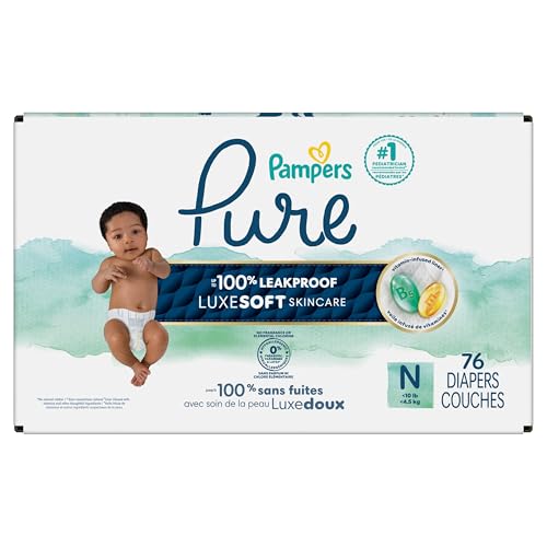 Pampers Pure Protection Baby Diapers, Size 0 (>10 lbs), 76 Count, Up to 100% Leakproof, Premium Plant-Based Skin Protection, Hypoallergenic Soft Diapers