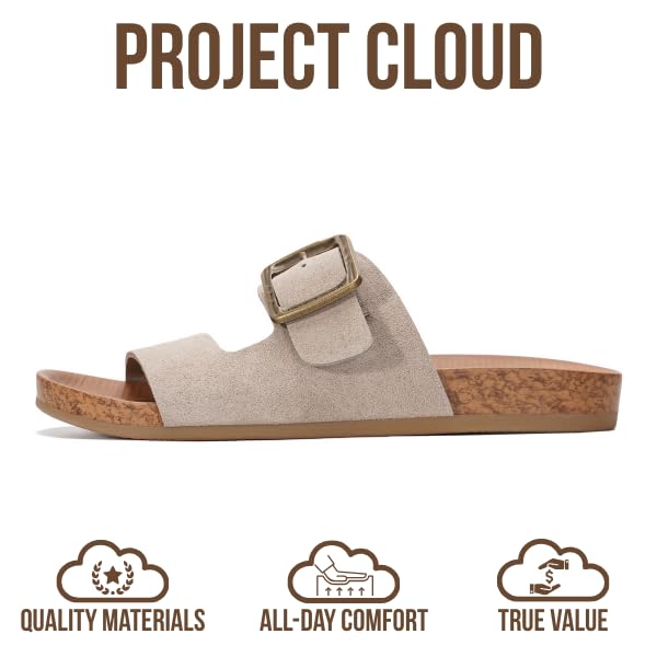 Project Cloud 100% Genuine Leather Womens Sandals – Plush Insole Sandals for Women 2026 – Lightweight & Non Slip Slides & Women Footwear with Buckle (Balanced,BIRCHSDE,11)