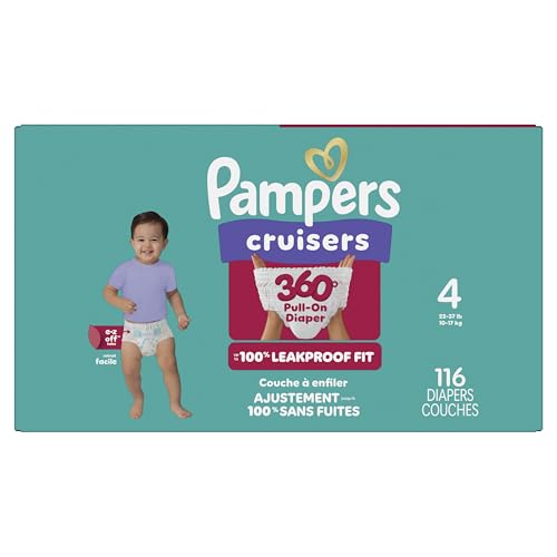 Pampers Diapers - Cruisers 360 - Size 4, 116 Count, Babyproof up to 100% Leakproof Pull-On Diaper