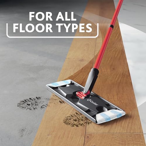O-Cedar H2prO Flat Mop System | Quick Cleaning Tool | Clean with Clean Water | Machine Washable Reusable Microfiber Mop Pad | Safe on Wood Floors, Vinyl, Tile, Baseboards, Walls