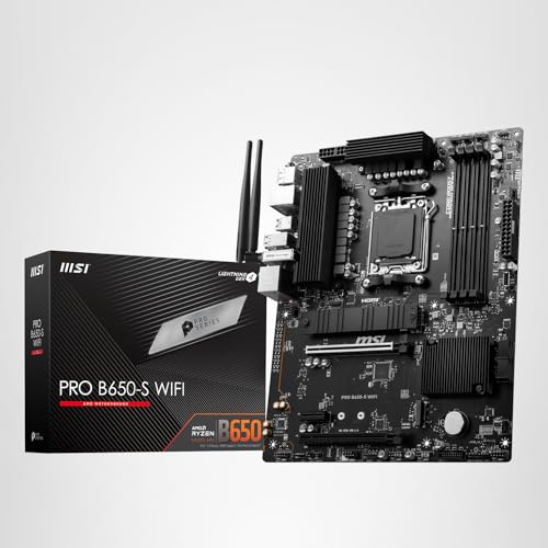 MSI PRO B650-S WiFi ProSeries Motherboard (AMD Ryzen 9000/8000/7000 Series Processors, AM5, DDR5, PCIe 4.0, M.2 Slots, SATA 6Gb/s, USB 3.2 Gen 2, HDMI/DP, Wi-Fi 6E, Bluetooth 5.3, 2.5Gbps LAN, ATX)