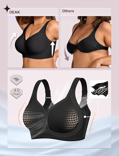OEAK Womens Wireless Jelly Bra Plus Size Supportive Seamless Bras Full Coverage Push Up Comfortable No Underwire Tshirt Bras Black XL
