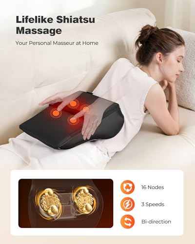 OMASSA Shiatsu Neck Massager with Heat, 3D Kneading Back Massage Pillow for Pain Relief, Massagers for Neck and Back, Shoulder, Leg, Gifts for Men Women Mom Dad, Stress Relax at Home Office and Car