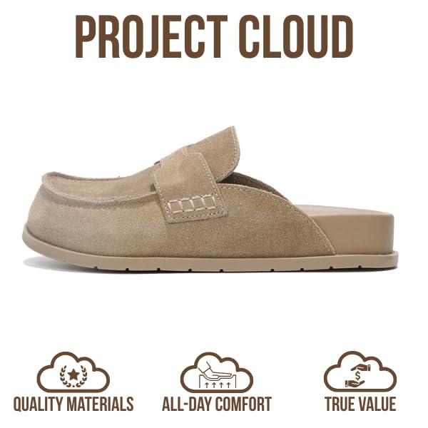 Project Cloud 100% Genuine Leather Womens Clogs - Plush & Soft Insole with Arch Support Non Slip Mules & Clogs for Women Footwear - Water Resistant Women Shoes (Foamy, TAUPSUEDE, 9)