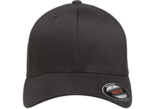 Flexfit Men's Wooly Combed Twill Fitted Baseball Cap, Black, Large-X-Large