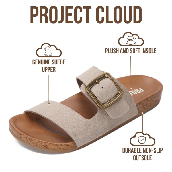 Project Cloud 100% Genuine Leather Womens Sandals – Plush Insole Sandals for Women 2026 – Lightweight & Non Slip Slides & Women Footwear with Buckle (Balanced,BIRCHSDE,11)