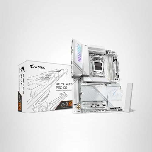 GIGABYTE X870E AORUS PRO ICE AMD AM5 LGA 1718 Motherboard, ATX, DDR5, 4X M.2, PCIe 5.0, USB4, WIFI7, 2.5GbE LAN, EZ-Latch, 5-Year Warranty