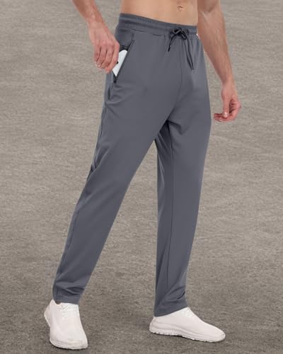 3 Pack Mens Athletic Sweatpants with Zipper Pockets,Workout Gym Joggers Pants for Men Running Jogging Pants-BlackDark GrayNavy-L