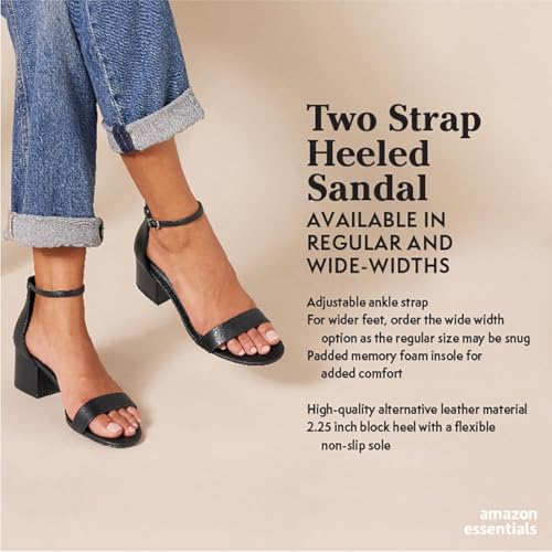 Amazon Essentials Women's Two Strap Heeled Sandal, Beige Faux Leather, 7.5