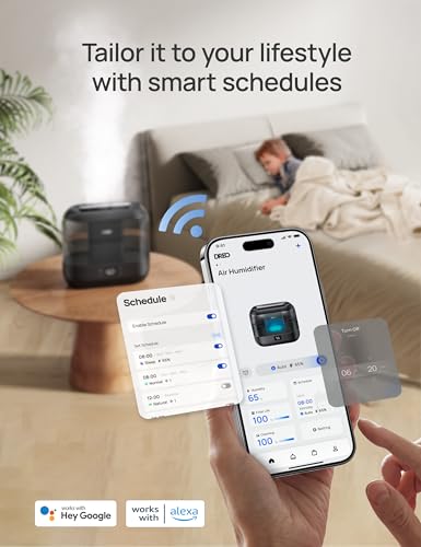 DREO Smart Humidifiers for Bedroom, Top Fill 4L Supersized Humidifier Large Room with 28 dB, 36H Runtime, Touch/APP/Voice Control, Nightlight, Cool Mist Humidifiers for Baby, Plants, Indoor, Black