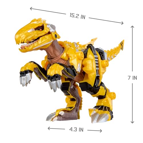 Armorsaurs Armor-Up Yellow Raptor Dinosaur Blaze Toy Figure with 7 Removable Armor Pieces and Tail-Triggered Chomp Action, 7" H x 15.2" L, Kids, Boys, Girls, Ages 6+